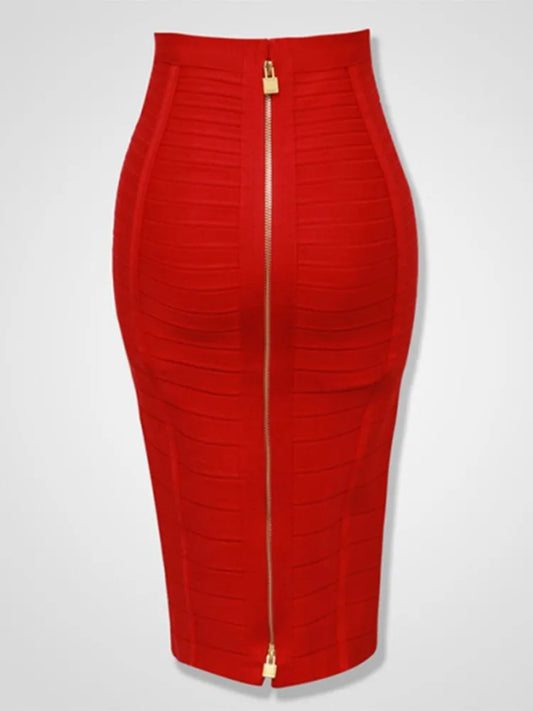Solid Color Zipper Bandage Skirt — Bodycon Pencil Style