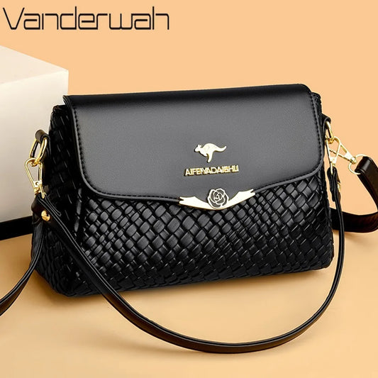 Knitted PU Leather Messenger | Designer Handbag Tote