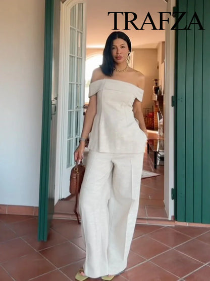 Back Zipper Crop Top & Zip-up Pants Set – Casual Wide Leg Suit