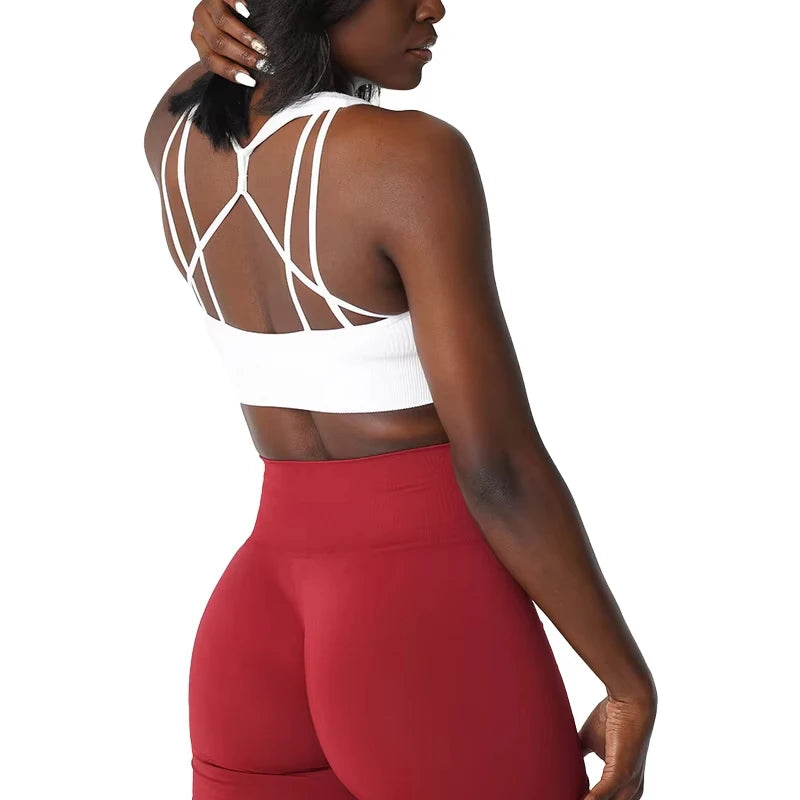 Galaxy Ribbed Seamless Bra — Breathable Spandex Fitness Top for Women