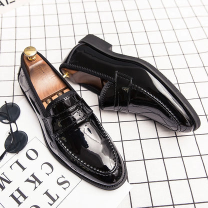 Glossy Leather Loafers — Paris-Inspired Elegance with Gold Accents