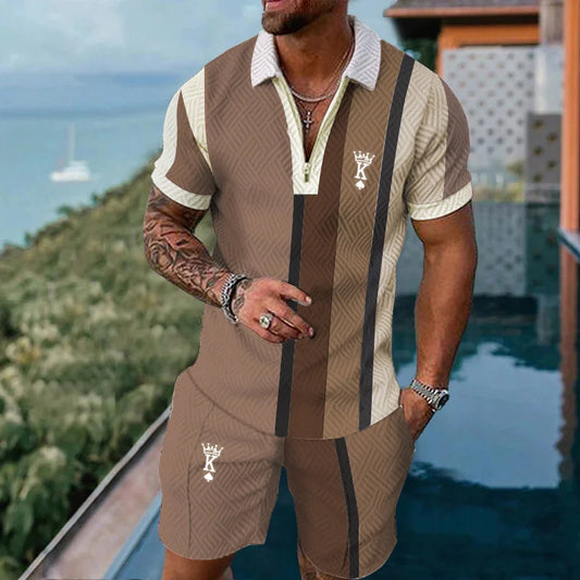 Zipper Polo Shirt & Shorts Set – Hip Hop Style