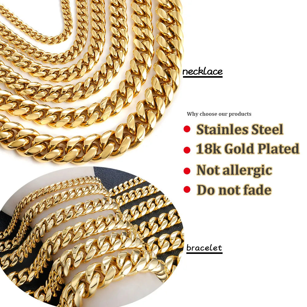 Chunky Cuban Link Chain – 8mm to 14mm Stainless Steel Necklace, Gift for Men & Teens