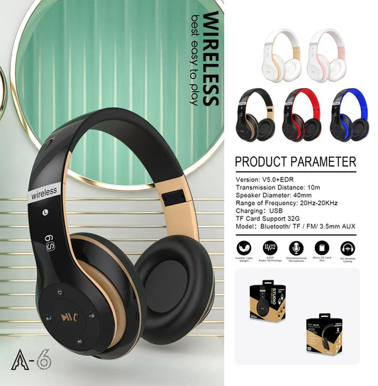Wireless Bluetooth Headphones Over-Ear com Cancelamento de Ruído, Som HiFi, Bass Potente e Microfone – Suporta TF Card