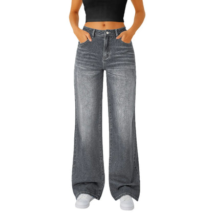 Floor-Length Straight Jeans — High Waist Y2K Denim