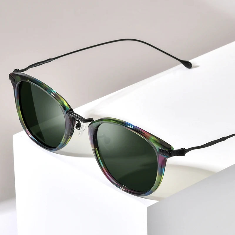 FONEX Acetate Titanium Polarized Sunglasses – Vintage Round Unisex Design