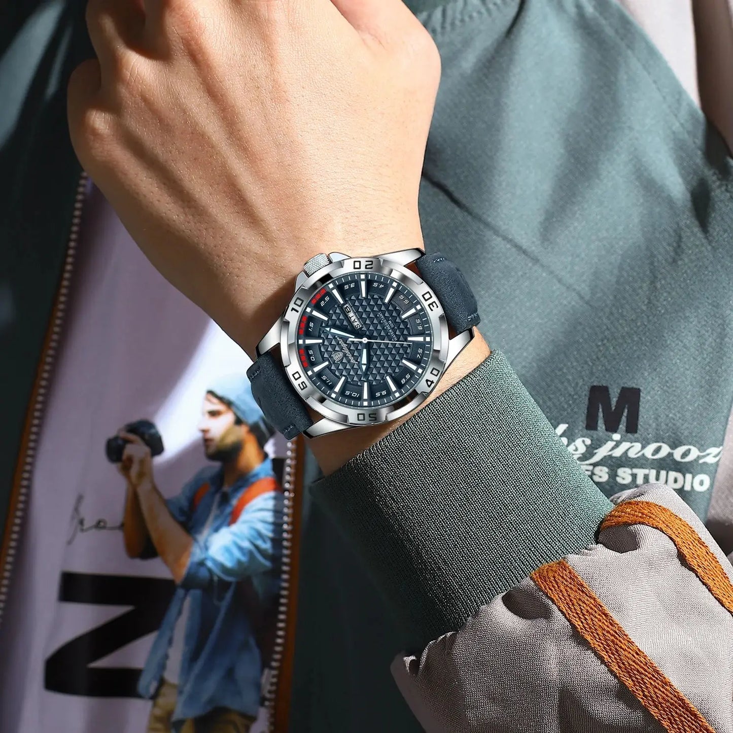 Luxury Quartz Watch – Waterproof, Luminous Dial, Date Display, Leather Strap