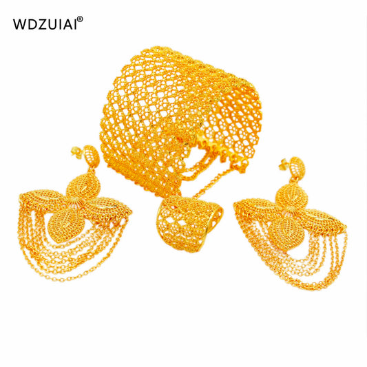 24K Gold Tassel Set – Bracelet, Ring & Earrings