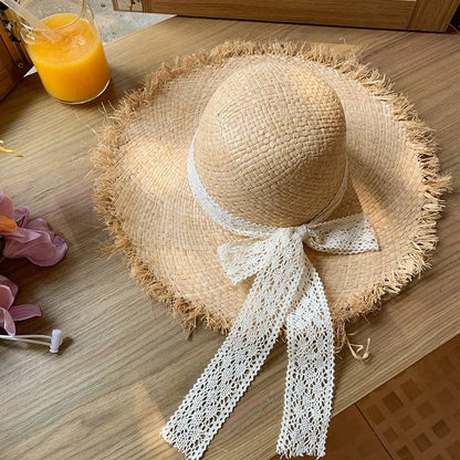Natural Raffia Wide Brim Hat | Handwoven Straw – Travel & Beach Sun Protection