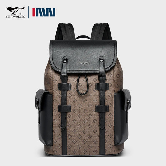 Septwolves Luxe Leather Backpack – Drawstring Travel Laptop Bag 16”
