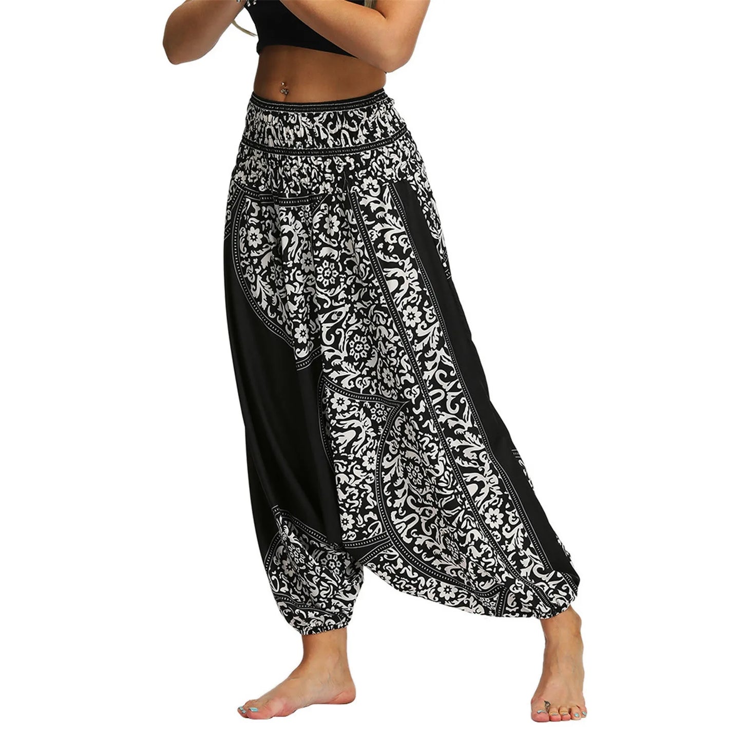 Boho Harem Pants — Printed Wide-Leg Fit