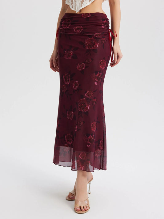 Elegant Chiffon Printed Half Skirt — Pleated Waist Mermaid