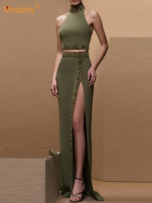 Diamond Halter Top & Long Skirt Set