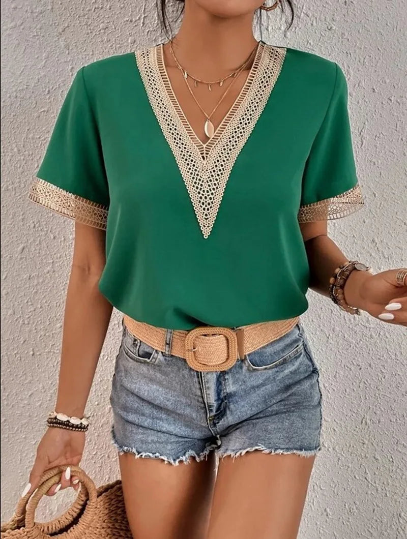 Romantic Edge – Casual Lace Trim T-Shirt