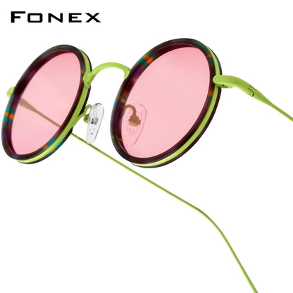 FONEX Acetate Titanium Polarized Sunglasses – Vintage Round Unisex Design