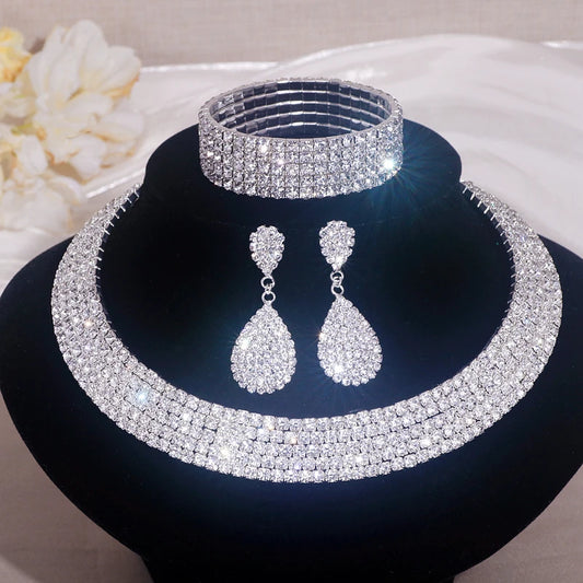 Classic Rhinestone Set – Necklace, Bracelet & Earrings