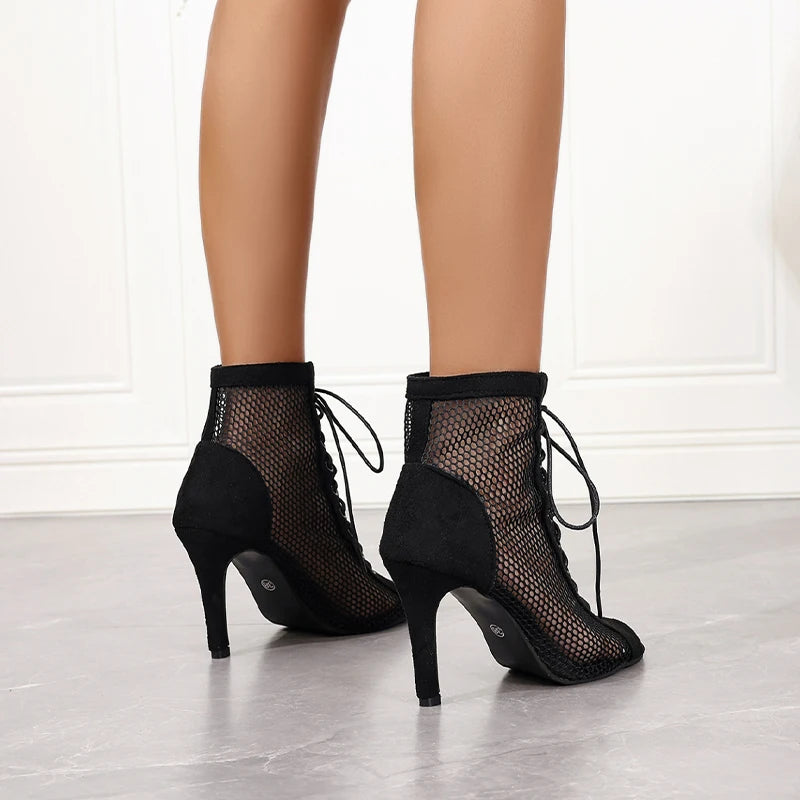 RhythmStep | High Top Dance Heels – Mesh Cutout Ballroom & Salsa Sandals