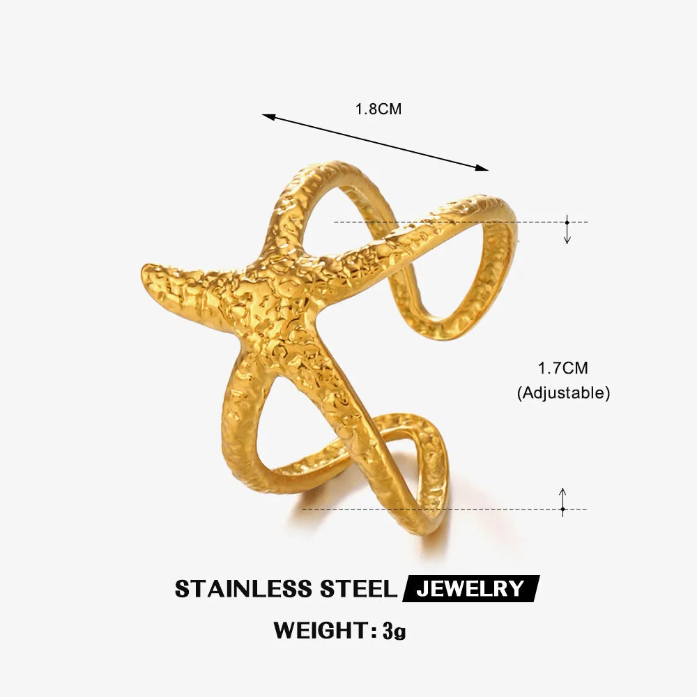 Starfish Open Ring – Waterproof Gold or Silver