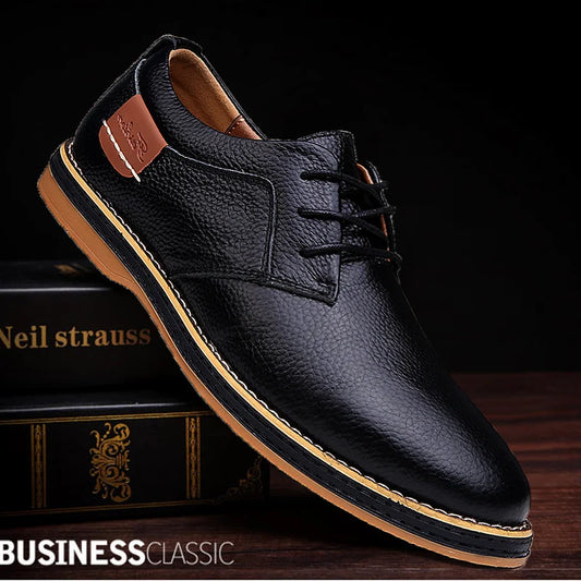Brogue Leather Dress Shoes — Lace-Up Oxford with Premium Finish