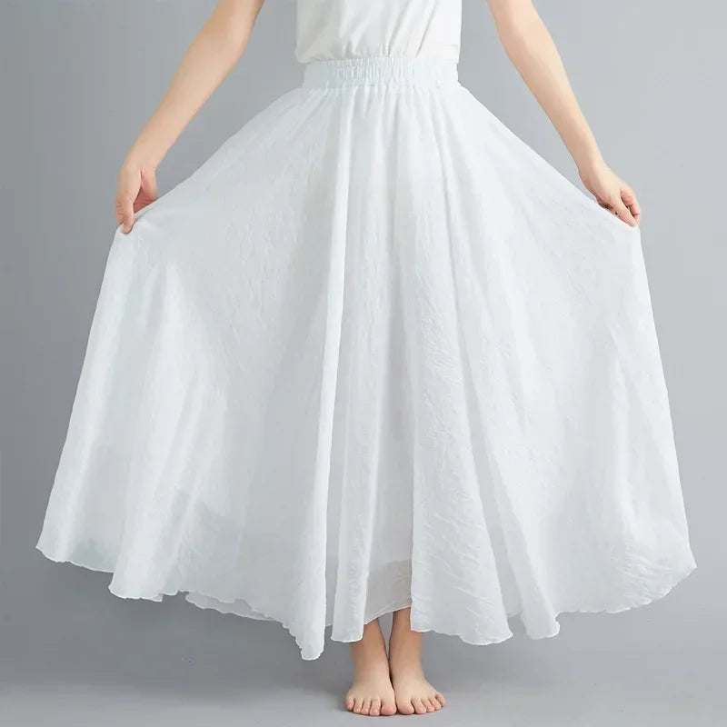 Cotton Linen Maxi Skirt — Casual Harajuku Style