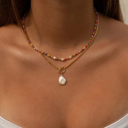 Boho Crystal Pendant Necklace – Handmade Layered Chain Jewelry