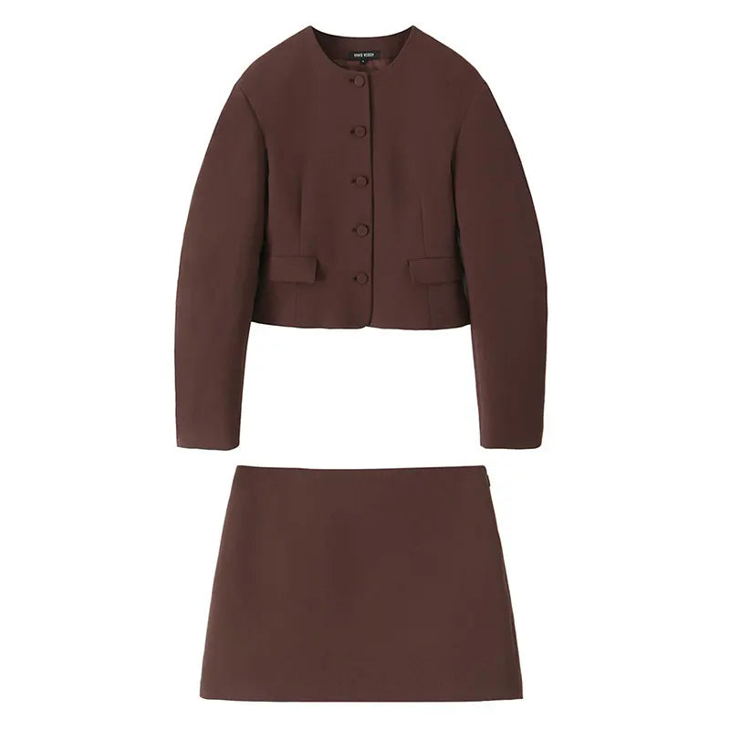 Balloon Sleeve Short Coat & Slim Mini Skirt Set – Streetwear