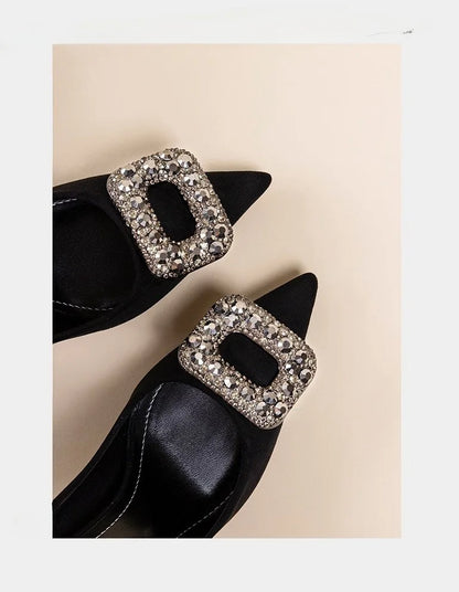 OnyxPro | Black Pointed Rhinestone Heels – Professional Thick Heel Pumps