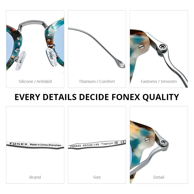 FONEX Acetate Titanium Polarized Sunglasses – Vintage Round Unisex Design