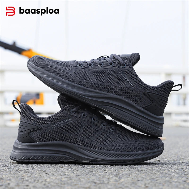 Baasploa Men Running Shoes New Mesh Breathable Casual Sneakers Male Lace-Up Comfort Lightweight Sport Shoes Non-Slip Outdoor