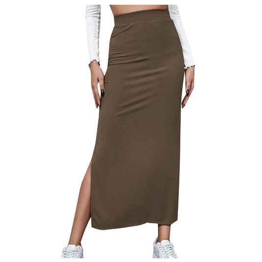 Satin Midi Skirt with Slit — Slim Fit Office Wear