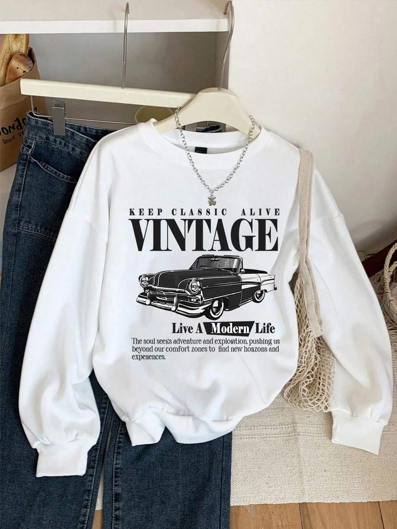Car Print Graphic Hoodie — Retro Style Pullover, “Keep Classic Alive”