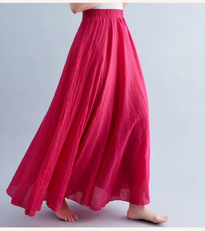 Cotton Linen Maxi Skirt — Casual Harajuku Style