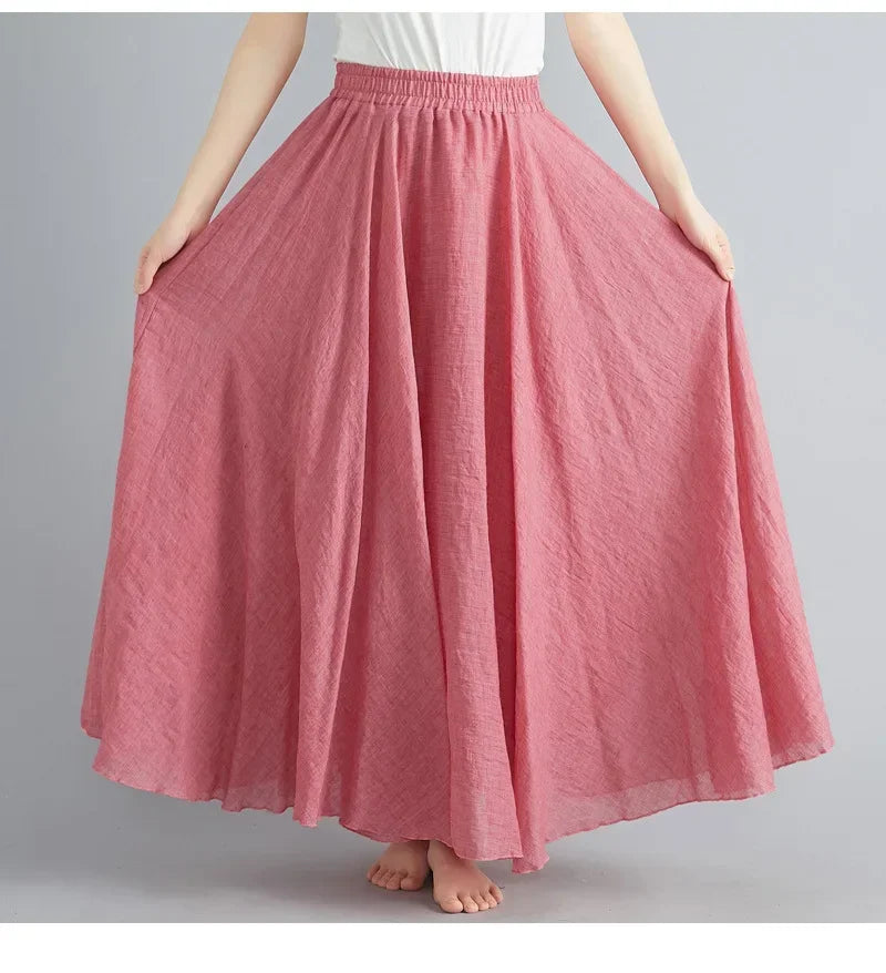 Cotton Linen Maxi Skirt — Casual Harajuku Style