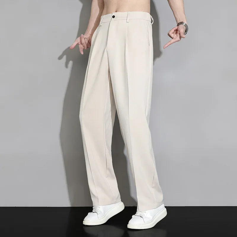 Solid Color Fashion Straight Pants – Zipper Pockets