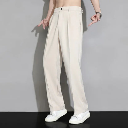 Solid Color Fashion Straight Pants – Zipper Pockets