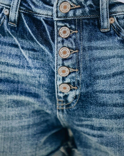 Crimped Ripped Denim Shorts — High Waist Push-Up Vintage