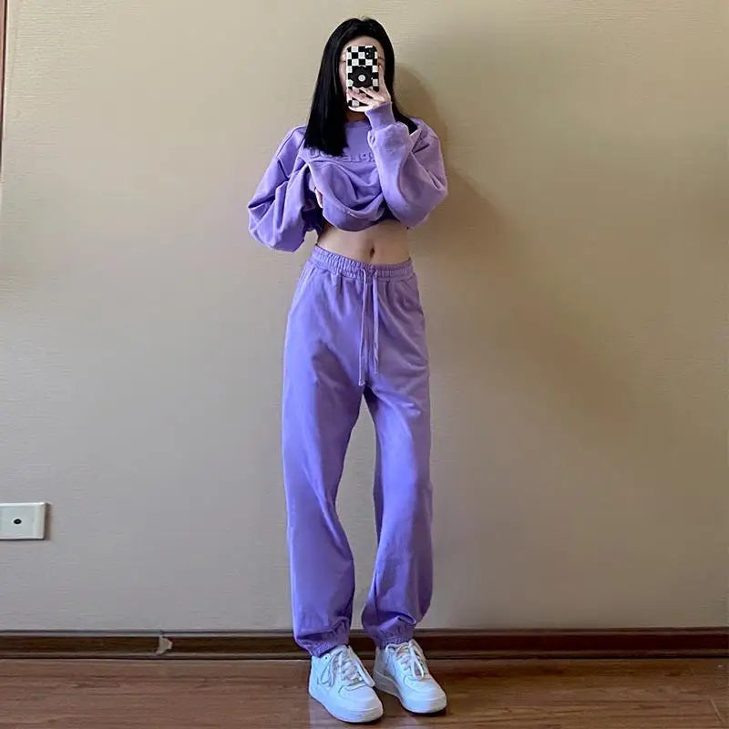 Purple Sports Suit – Loose Long Sleeve Sweater & Pants Set