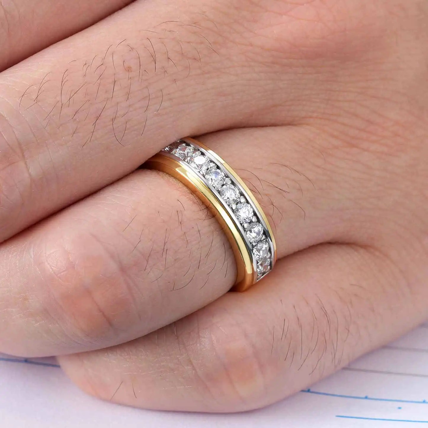 Moissanite Wedding Ring for Men – 925 Sterling Silver Eternity Band
