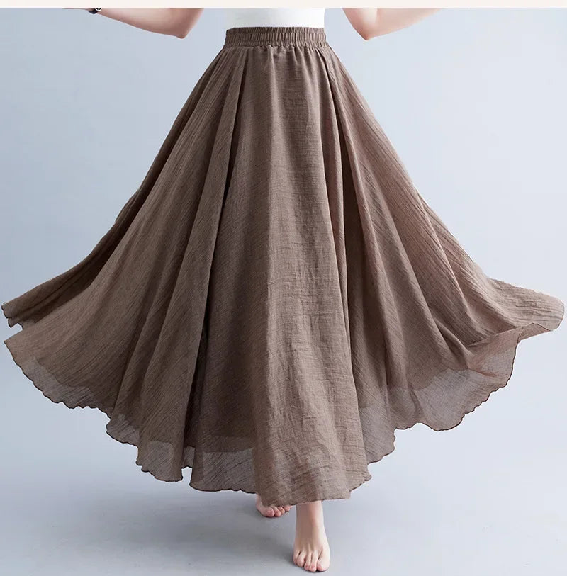 Cotton Linen Maxi Skirt — Casual Harajuku Style