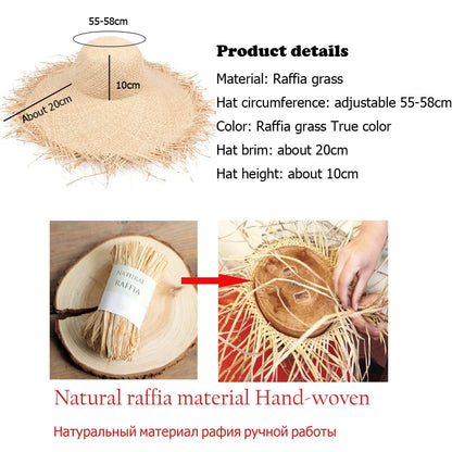 Natural Raffia Wide Brim Hat | Handwoven Straw – Travel & Beach Sun Protection