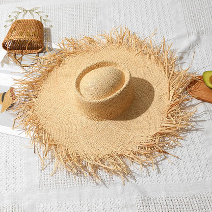 Natural Raffia Wide Brim Hat | Handwoven Straw – Travel & Beach Sun Protection
