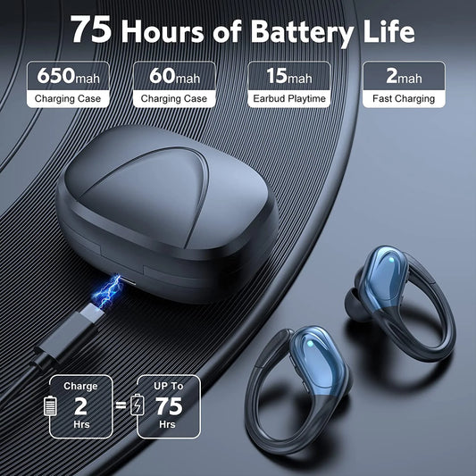 BX17 Bluetooth TWS Earphones com Gancho para Ouvido, Controle por Botões e Microfone para Corrida e Atividades Físicas