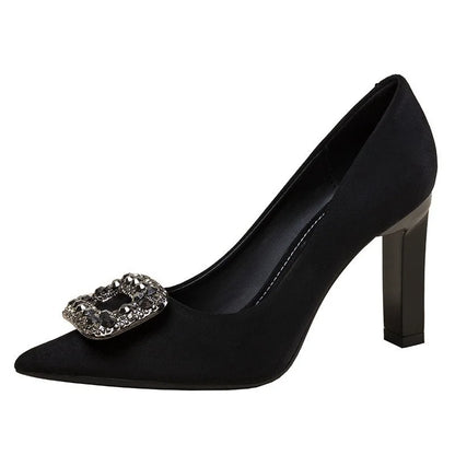OnyxPro | Black Pointed Rhinestone Heels – Professional Thick Heel Pumps