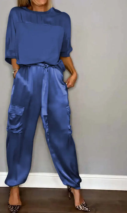 Smooth Street Set – Satin Shirt & Flowy Pants