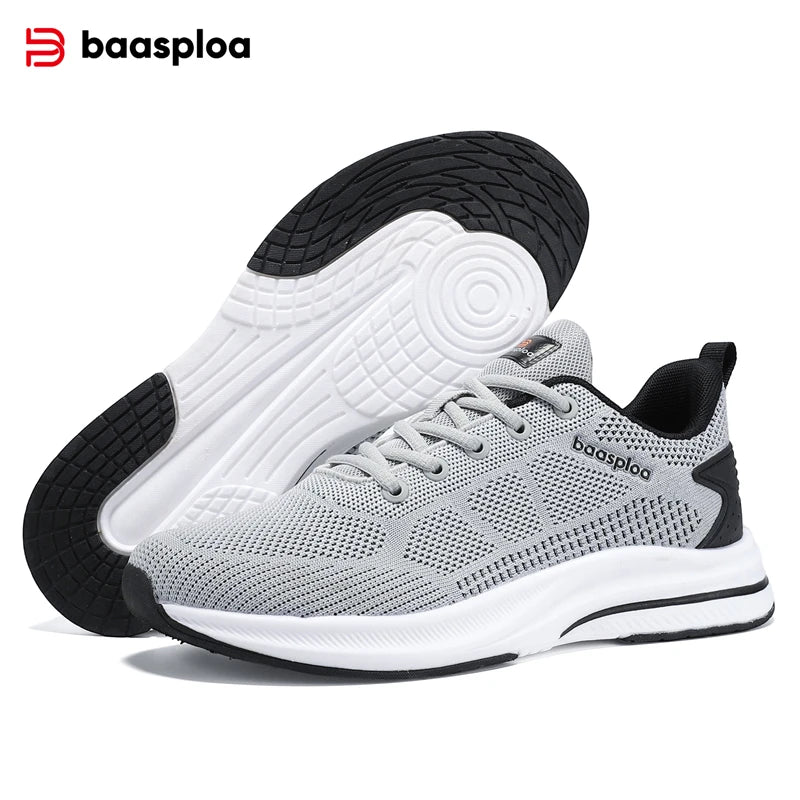 Baasploa Men Running Shoes New Mesh Breathable Casual Sneakers Male Lace-Up Comfort Lightweight Sport Shoes Non-Slip Outdoor