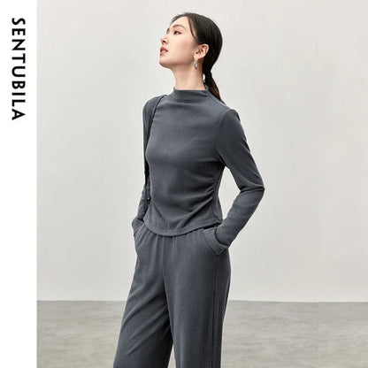 Irregular High Collar Top & Straight Pants Set – Knit Two Piece