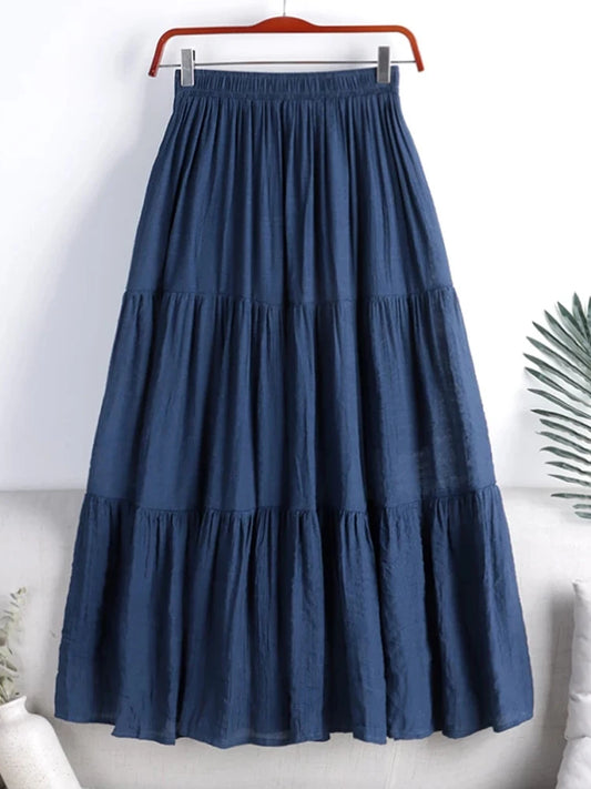 Designer A-Line Maxi Skirt — Patchwork Pleated Style