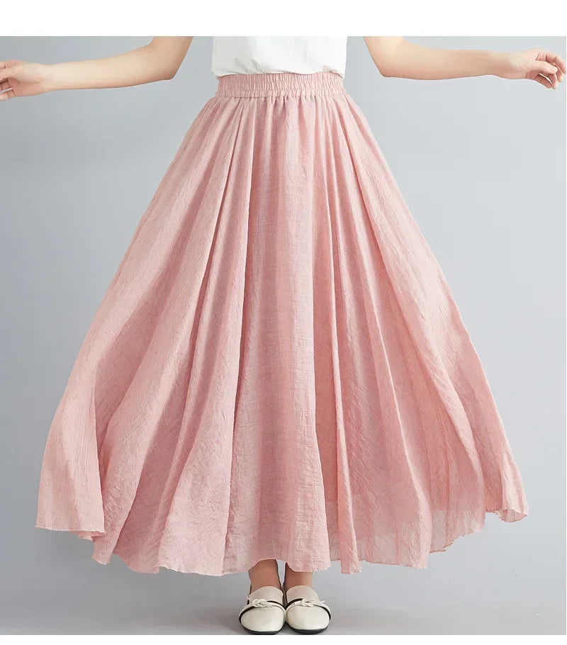 Cotton Linen Maxi Skirt — Casual Harajuku Style