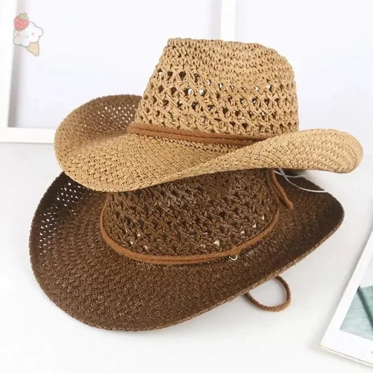 Western Straw Cowboy Hat | Ethnic Style Travel Sun Hat – UV Protection