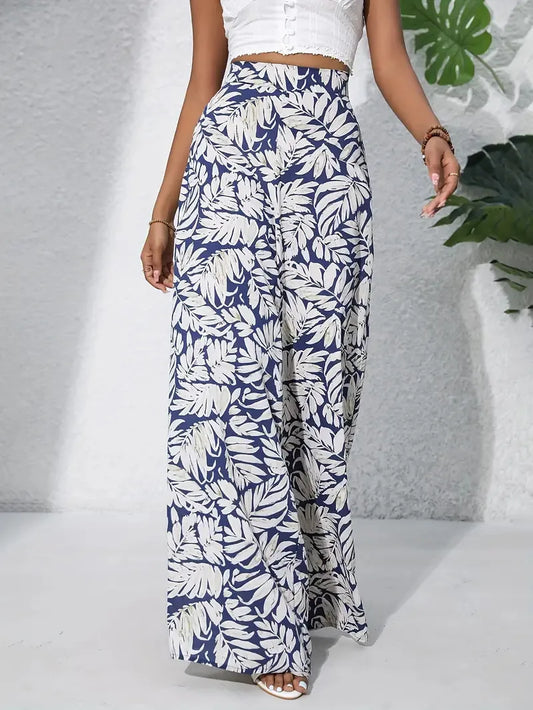 Printed Cropped Chiffon Pants — Loose Fit Korean Style